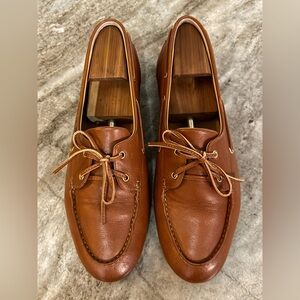 BALLY PATHY PLUME TAN BROWN WHISKEY WALNUT BOAT SHOES 11 US $750 MOCCASINS FLATS